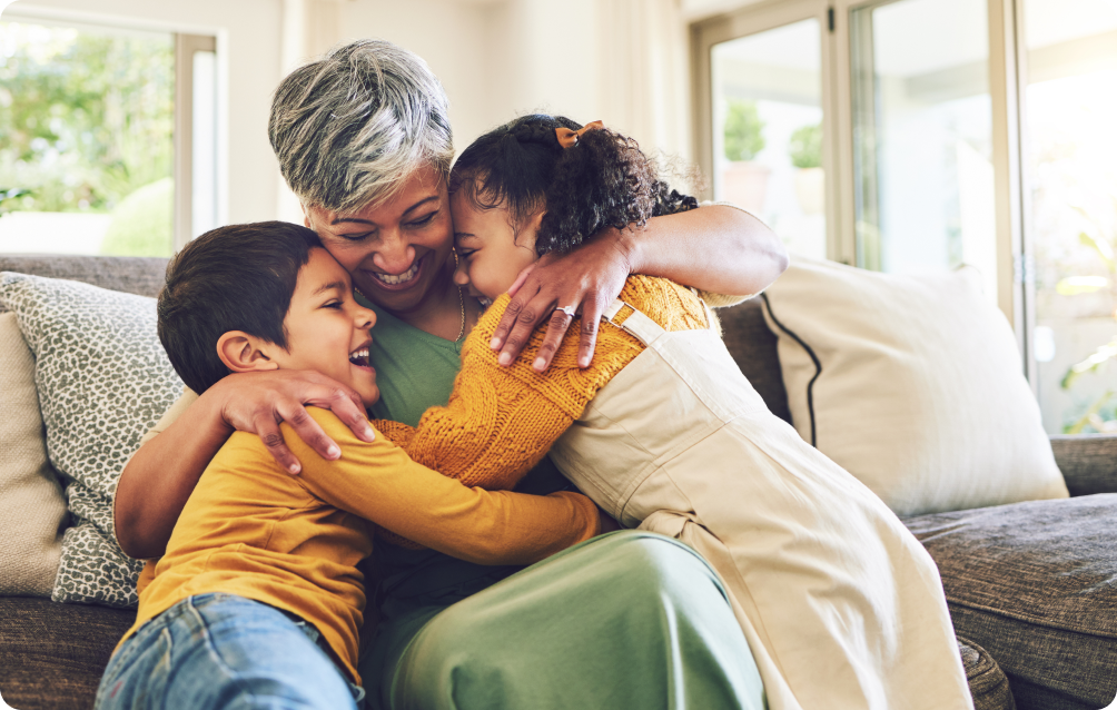 Grandmother with her two grandchildren.